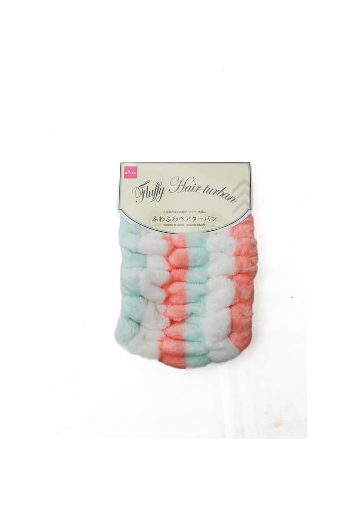 Daiso Fluffy Hair Turban Stripe - Assorted Green/White - Image 1